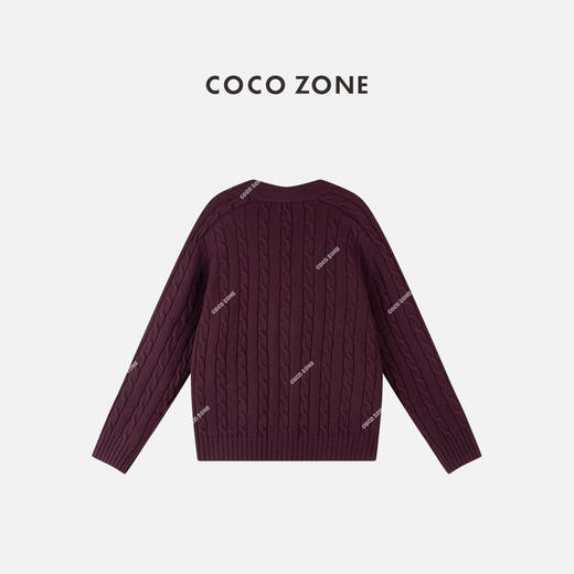 COCO ZONE 100绵羊毛设计感V领麻花针织开衫CC2C1797 商品图1