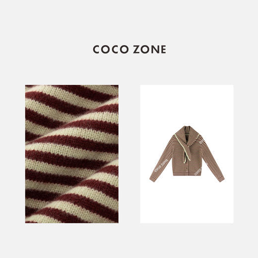 COCO ZONE 秋季条纹单排扣针织衫圆领长袖上衣CC1C2081 商品图6
