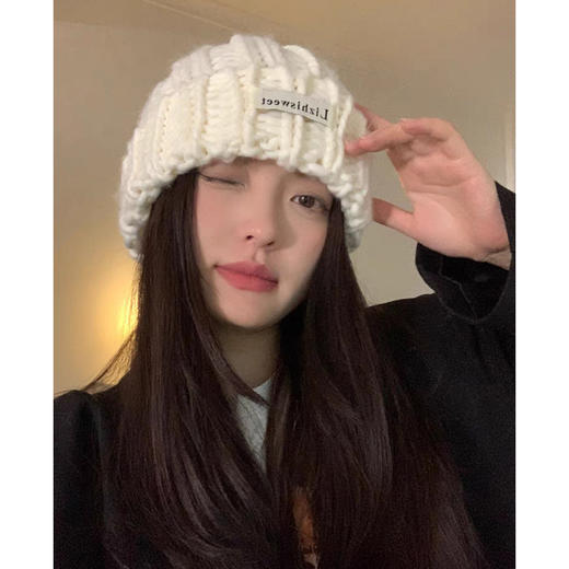【毛线针织保暖护耳，韩版百搭冷帽，显脸小堆堆帽】大头围帽子冬款 女生显脸小毛线帽 保暖护耳针织帽 韩版百搭冷帽堆堆帽 冬天月子帽-QQ 商品图6