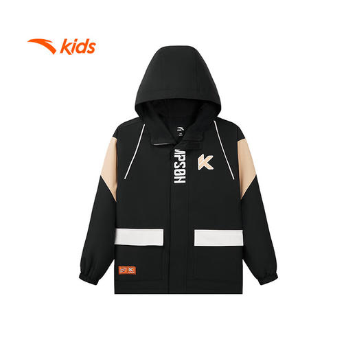 安踏儿童男大童丝光绒保暖运动外套冬季连帽防寒加厚上衣352441605N 商品图0