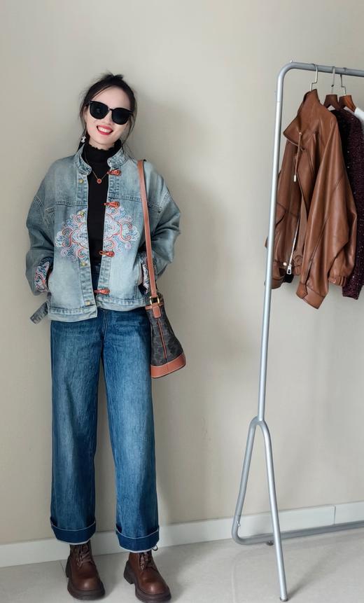 新款国风重磅刺绣祥云花牛仔外套 商品图11