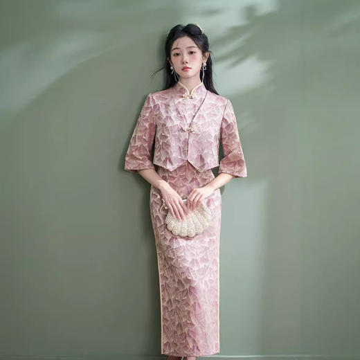 XL1102 2024年秋季新款改良旗袍日常国风修身年轻款粉色小香风气质高级感 商品图2