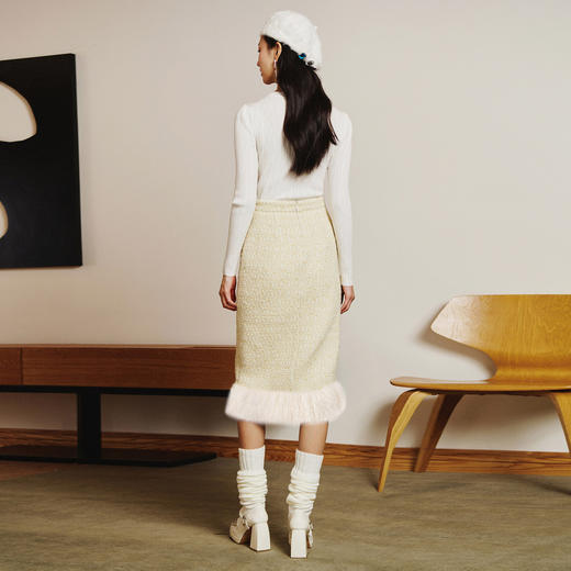 法式小香风羊毛半身裙女显瘦秋冬新款高腰气质开叉中长裙 商品图2