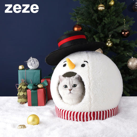 zeze雪人猫窝封闭式冬季保暖猫窝四季通用猫咪窝网红窝宠物用品 商品图0