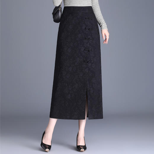 2024年秋款长款提花修身时尚国风半身裙高腰通勤洋气时髦直筒裙 商品图0