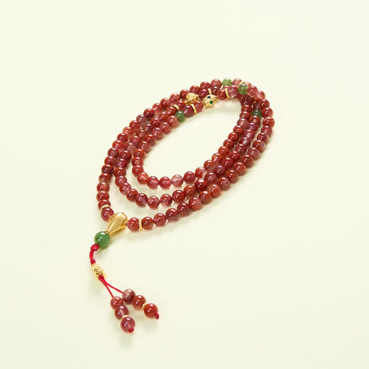 DS925南红玛瑙项链-火焰纹佛珠配黄财神 商品图0