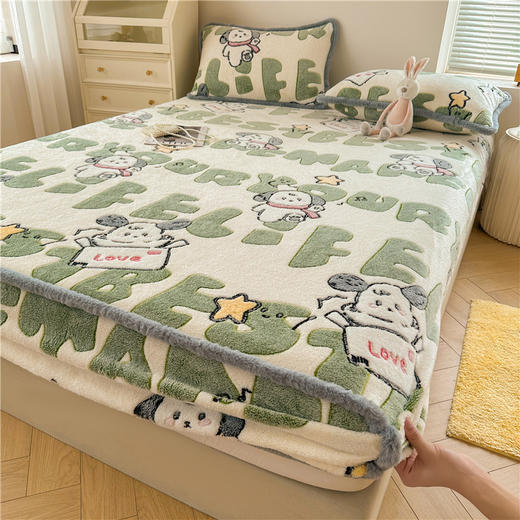 【冬日有我，暖进你的心窝窝~】双面雪花绒床笠三件套 加厚牛奶绒 单床罩席梦思保护套 宝宝绒棕垫罩-QQ 商品图2