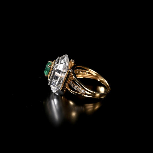 20世纪祖母绿+白水晶高台钻石戒指 商品图4
