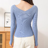 【罩杯一体式！双V齐腰打底】即是内衣又是打底衫，免穿文胸/无钢圈，前后V领，修身时尚百搭，一体式内搭服饰，女士大领口上衣带胸垫长袖t恤女L 商品缩略图1