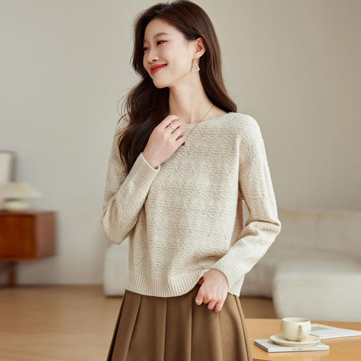 宽松慵懒风针织打底衫，内搭长袖t恤正肩上衣CC- J896 商品图0