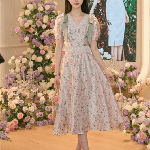 MAXRIENY2024年新款碎花显瘦绿色蝴蝶结复古上衣(货号:MS85TP053) 商品图2