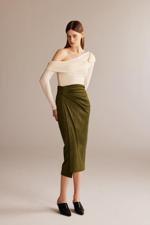 SIJIA｜麂皮绒围裹式半裙 [ 橄榄棕AW2439 ] 商品图4