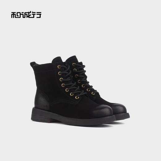 和诚行 2024秋冬新款英伦风厚底马丁靴女复古真皮百搭短靴0810255 商品图4