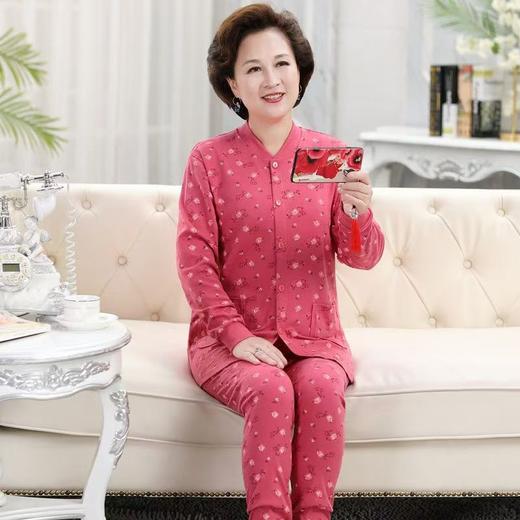 女士中老年纯棉开衫秋衣前开扣前面棉毛衫加肥加大码宽松内衣 商品图5