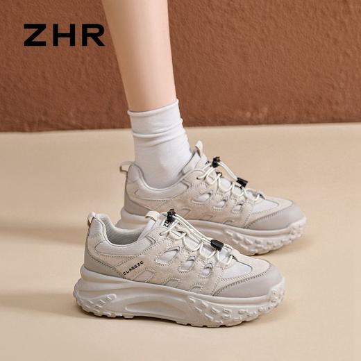 ZHR则则厚底老爹鞋女2024秋季新款百搭耐磨运动休闲鞋免系增高鞋 商品图5