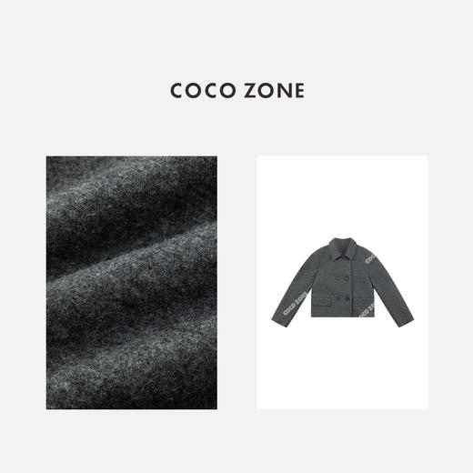 COCO ZONE 高级感简约双排扣气质翻领呢子外套CC2C2156 商品图2
