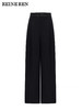 黑色醋酸混纺凉感松紧高腰垂坠梨形阔腿裤西裤 商品缩略图3