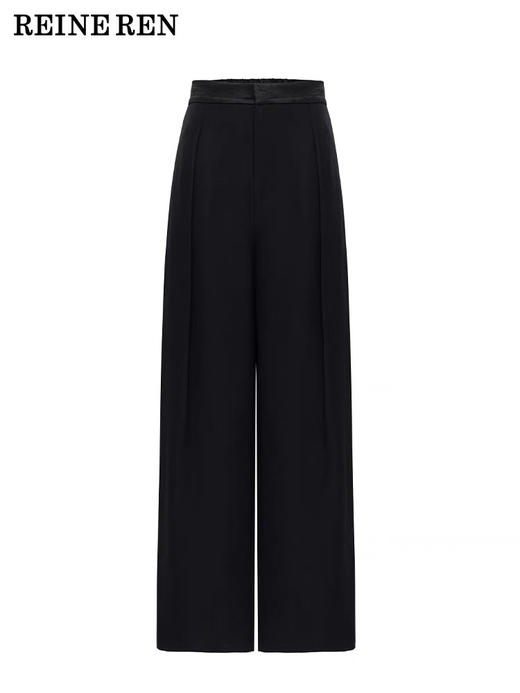 黑色醋酸混纺凉感松紧高腰垂坠梨形阔腿裤西裤 商品图3