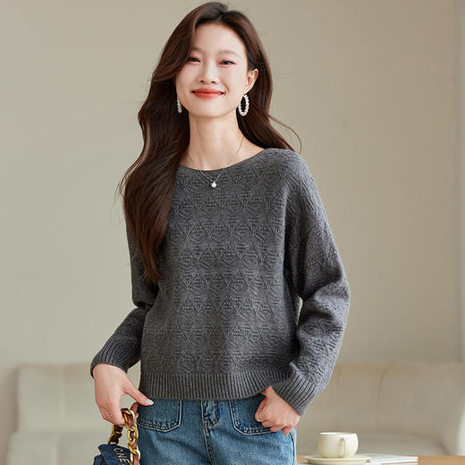 宽松慵懒风针织打底衫，内搭长袖t恤正肩上衣CC- J896 商品图2