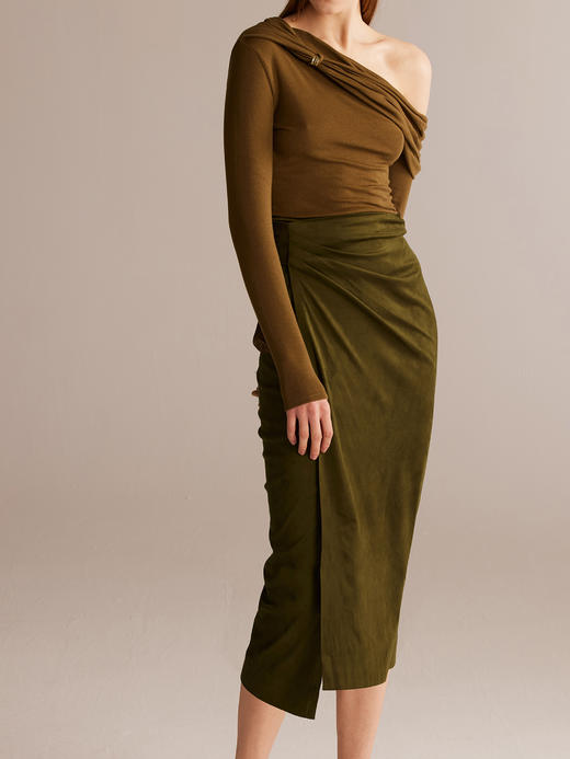 SIJIA｜麂皮绒围裹式半裙 [ 橄榄棕AW2439 ] 商品图2