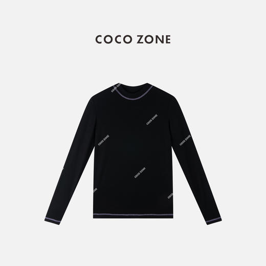 COCO ZONE 设计感撞色边打底衫时尚圆领长袖T恤CC1C2097 商品图0