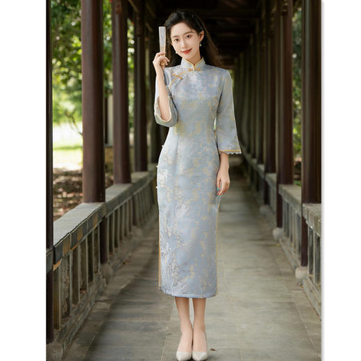 复古国风长款大袖，改良新中式日常可穿旗袍GX-35629 商品图0
