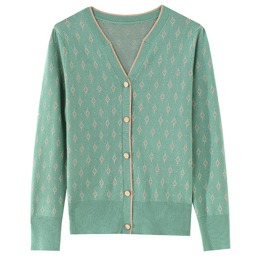 港风长袖拼色鸡心领薄款春秋开衫针织衫CC-6656 商品图4