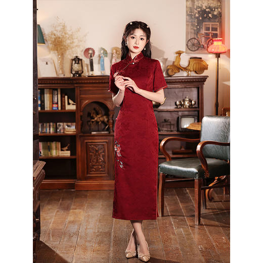 红色旗袍敬酒服新娘刺绣高级感长款LSB2614 商品图2