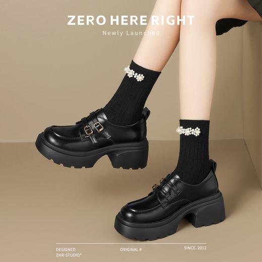 ZHR则则厚底乐福鞋女2024秋季新款时尚英伦小皮鞋ins百搭高跟单鞋 商品图2