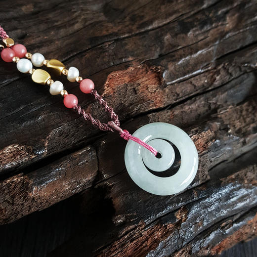 【天然正品】A货翡翠青白色天然无杂裂糯冰种子母平安扣翡翠（心连心、吉祥）吊坠项链21.9*21.9*4.9MM（皆取最大值）现售价：388！300824NJS14 特价 商品图5