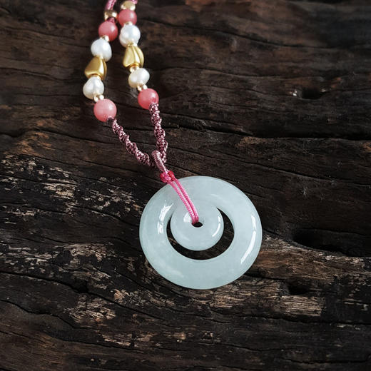 【天然正品】A货翡翠青白色天然无杂裂糯冰种子母平安扣翡翠（心连心、吉祥）吊坠项链21.9*21.9*4.9MM（皆取最大值）现售价：388！300824NJS14 特价 商品图3