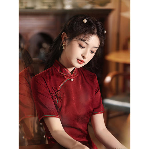 红色旗袍敬酒服新娘刺绣高级感长款LSB2614 商品图4