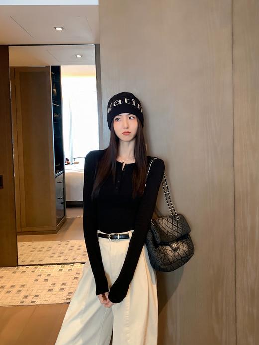 半开领针织t恤女2024新款修身圆领长袖内搭打底衫上衣 商品图3