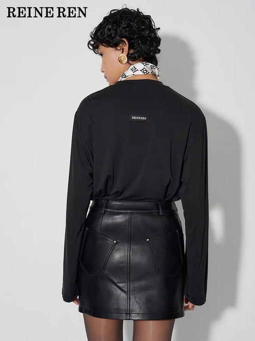 黑色解构式超纤素皮短款a字半身裙皮裙 商品图2