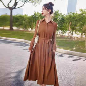 雀说 连衣裙女春秋季新款时尚气质系带收腰显瘦今年流行长裙子4ZF-2539