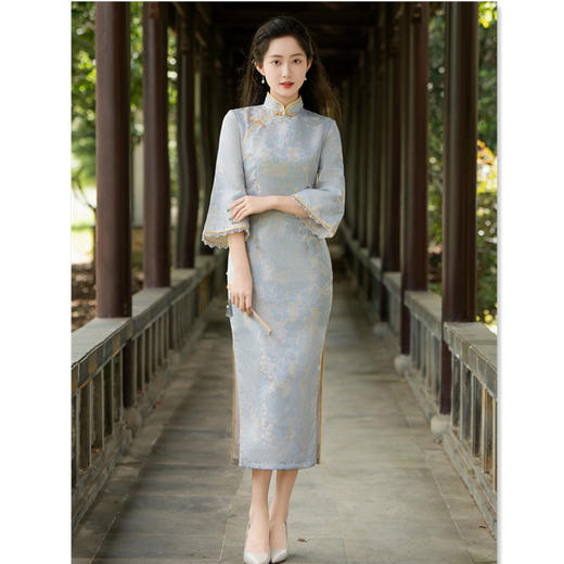 复古国风长款大袖，改良新中式日常可穿旗袍GX-35629 商品图3