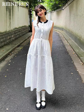 法式经典黑白无袖凉感防透梨形A字连衣裙