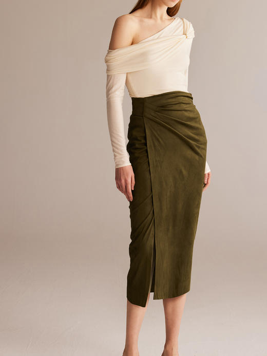 SIJIA｜麂皮绒围裹式半裙 [ 橄榄棕AW2439 ] 商品图1