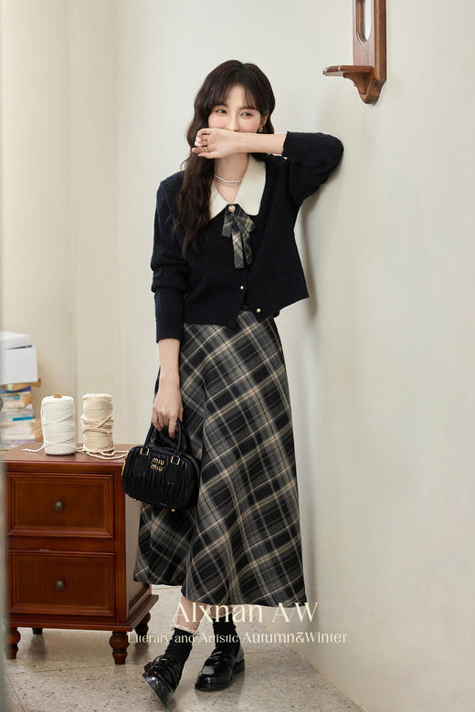 【65折秒杀】鹿向南「后歇周末」学院风斜格半身裙DYL661287BSQ 商品图5