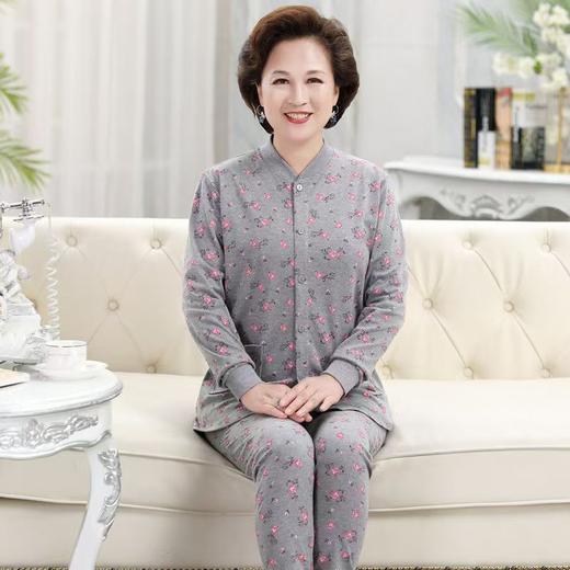 女士中老年纯棉开衫秋衣前开扣前面棉毛衫加肥加大码宽松内衣 商品图3