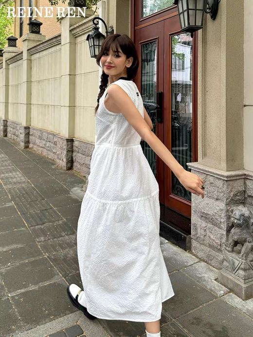 法式经典黑白无袖凉感防透梨形A字连衣裙 商品图1