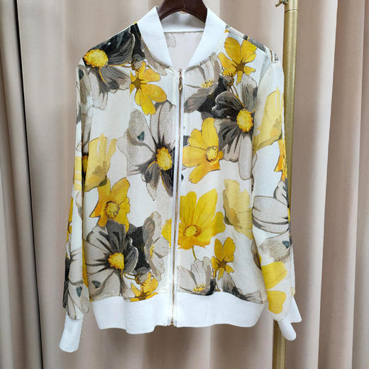 丁摩 真丝印花棒球服春款外套上衣桑蚕丝开衫上衣20-95A DB599 商品图7