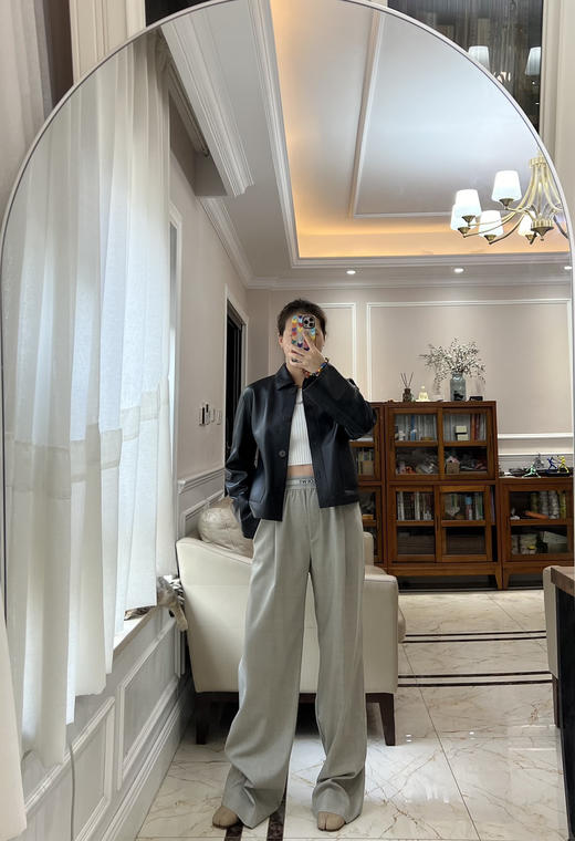 97-6 24新 LEW摩卡灰 松紧字母织带 超细羊毛精纺 阔腿长裤 170以上穿 商品图13