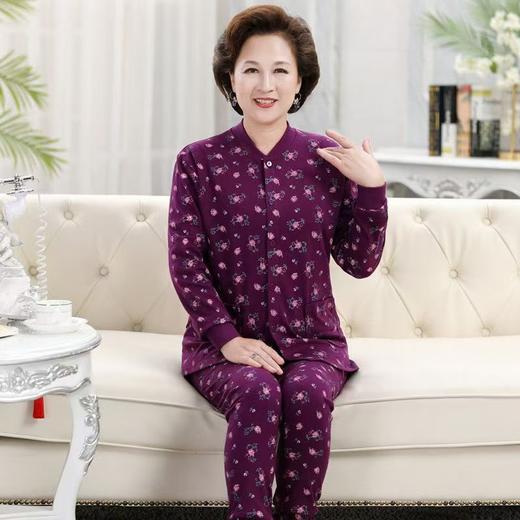 女士中老年纯棉开衫秋衣前开扣前面棉毛衫加肥加大码宽松内衣 商品图2