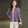 港风长袖拼色鸡心领薄款春秋开衫针织衫CC-6656 商品缩略图1