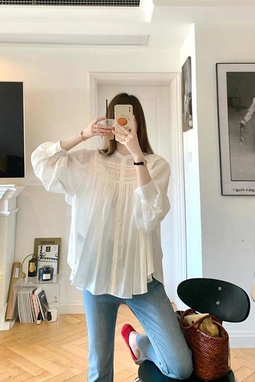 【亮眼小众雪纺衬衫】秋季重工风琴褶皱衬衫  法式娃娃衫设计感小众雪纺衬衫 减龄清新日常通勤皆可搭~ 商品图5