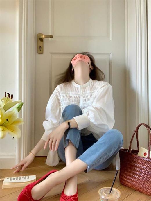 【亮眼小众雪纺衬衫】秋季重工风琴褶皱衬衫  法式娃娃衫设计感小众雪纺衬衫 减龄清新日常通勤皆可搭~ 商品图1