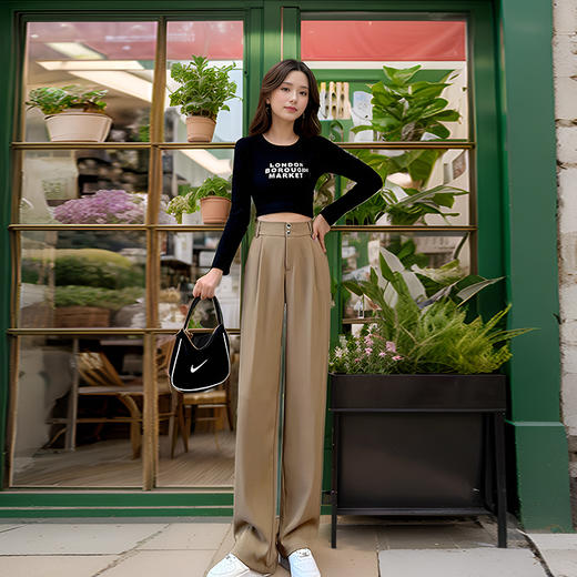 奢姿2024年秋季新款大码女装半松紧时尚阔腿裤胖妹妹休闲西装裤6231509002 商品图4