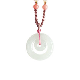 【天然正品】A货翡翠青白色天然无杂裂糯冰种子母平安扣翡翠（心连心、吉祥）吊坠项链21.9*21.9*4.9MM（皆取最大值）现售价：388！300824NJS14 特价