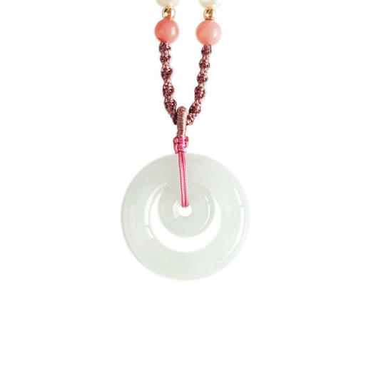 【天然正品】A货翡翠青白色天然无杂裂糯冰种子母平安扣翡翠（心连心、吉祥）吊坠项链21.9*21.9*4.9MM（皆取最大值）现售价：388！300824NJS14 特价 商品图0